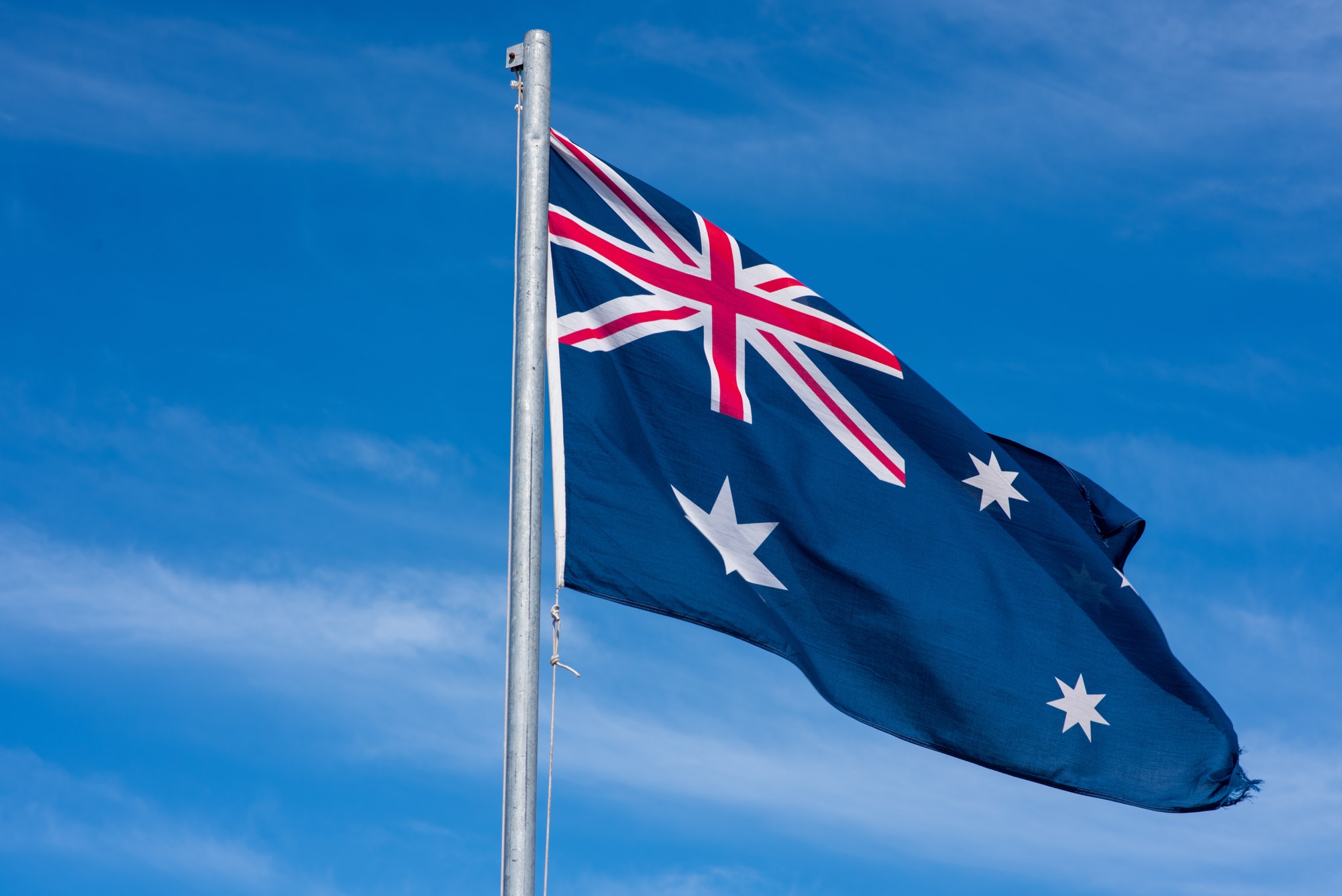 Australian flag blowing in the wind